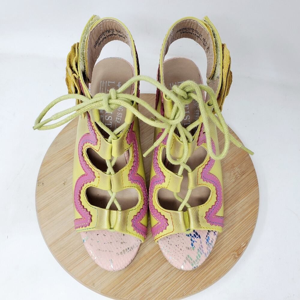 L'Artiste Shoes Womens 35 Supercute Colorful Flower Lace Up Fishtail Heel Sandal - Picture 4 of 13